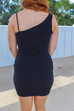 Load image into Gallery viewer, Brandi Asymmetric Ribbed Dress- Black

