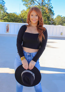 Dylan Square Neck Lace Up Crop- Black