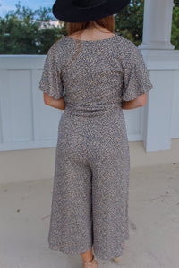 Sage Cheetah Tie Waist Jumpsuit