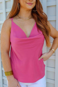 Carmen Cowl Neck Cami- Pink