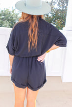Load image into Gallery viewer, Mimi Button Down Shirt Romper- Black
