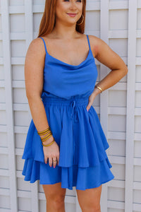 Belle Cowl Neck Tiered Dress- Blue