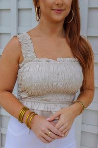 Annalise Smocking Ruffle Top- Cream
