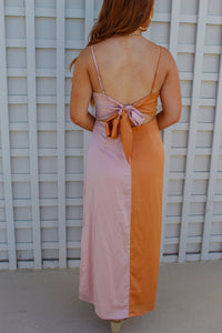 Creamsicle Satin Color Block Mini Dress-Orange/Pink