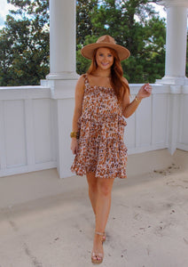 Angie Cheetah Tiered Ruffle Dress- Sand