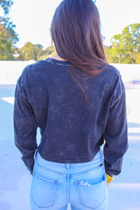 Dana Crew Neck Long Sleeve Crop- Black