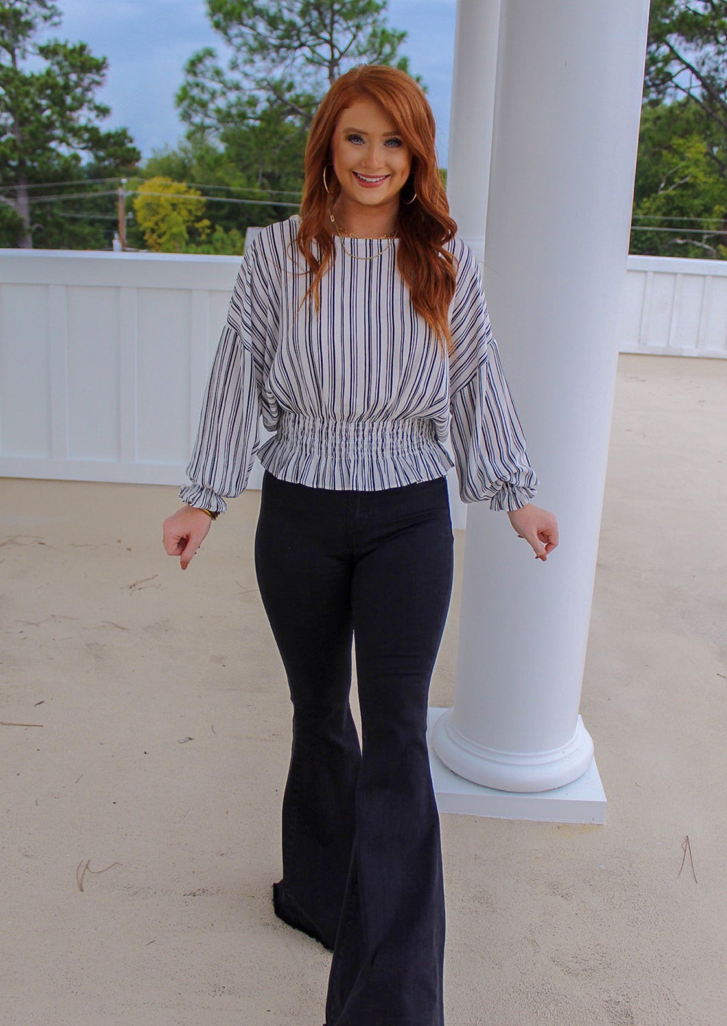 Kyla Striped Woven Smocked Top