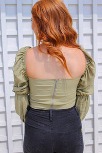 Bria Ruched Crop Top- Olive