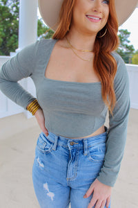 Val Square Neck Crop Top- Olive