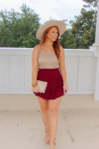 Katie Ruffle Mini Skirt- Maroon