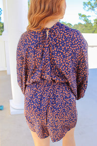 Camden Printed Flowy Romper- Navy