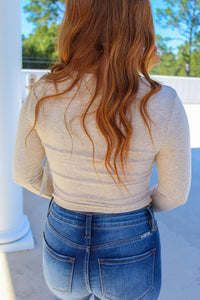 Carly Rib Knit Ruched Crop Top-Oatmeal