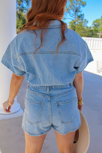 Carrie Short Sleeve Denim Romper