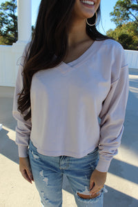 Logan V Neck Long Sleeve Crop- Lilac Fog