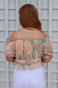 Jeni Crop Off The Shoulder Floral Top- Orange