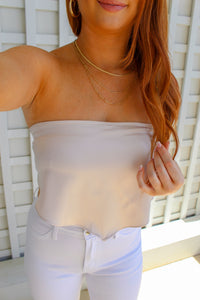 Arianna Satin Tube Scarf Top-Light Taupe