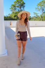 Load image into Gallery viewer, Beverly Lace Up Faux Leather Shorts- Burgundy
