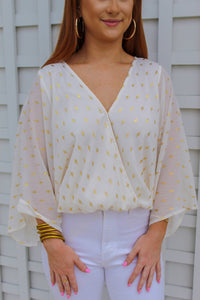 Ann Surplice Gold Dimond Bodysuit- Off White
