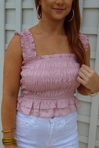 Annalise Smocking Ruffle Top- Blush