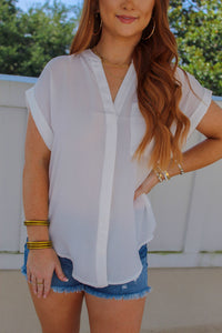 Tru Short Sleeve Button Up V-Neck