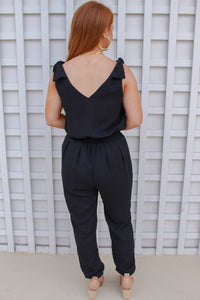Jessica Shoulder Tie Jumpsuit- Black