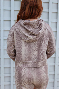 Sepia Snake Cropped Hoodie Pullover