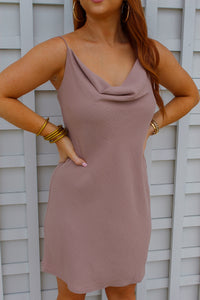 Brooklyn Cowl Neck Mini Dress- Toast