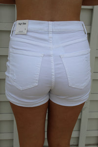 White Cuffed Distressed Shorts