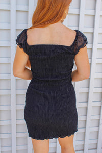 Margaret Swiss Puff Sleeve Smocked Dress- Black