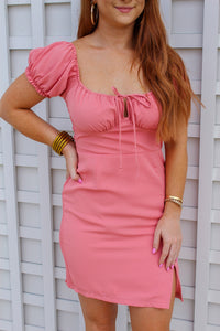 Emmy Drawstring Puff Sleeve Dress- Dusty Pink