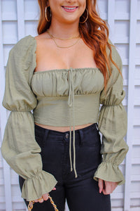 Bria Ruched Crop Top- Olive