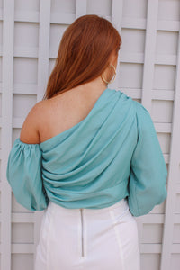 Arielle One Shoulder Balloon Sleeve Blouse- Mint
