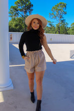 Load image into Gallery viewer, Ellen Faux Leather Paperbag Shorts- Taupe
