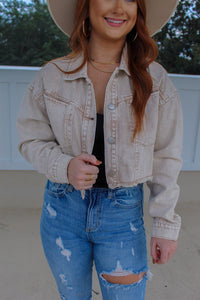 Adaline Washed Crop Jacket- Tan