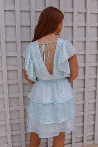 Catherine Floral Frill Dress- Light Blue
