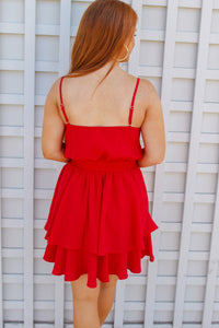 Belle Cowl Neck Tiered Dress- Red