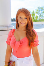 Load image into Gallery viewer, Kayleigh Puff Sleeve Tie Top- Coral Orange
