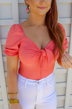 Load image into Gallery viewer, Kayleigh Puff Sleeve Tie Top- Coral Orange
