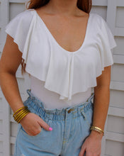 Load image into Gallery viewer, Nikki Ribbed V Neck Ruffle Bodysuit- Ivory

