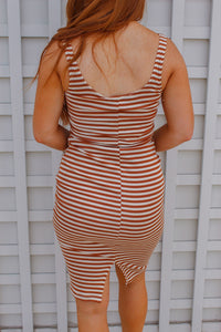 Wesley Striped Ribbed Bodycon Tank Midi Dress
