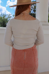 Annabella Long Sleeve Crop Sweater- Cream